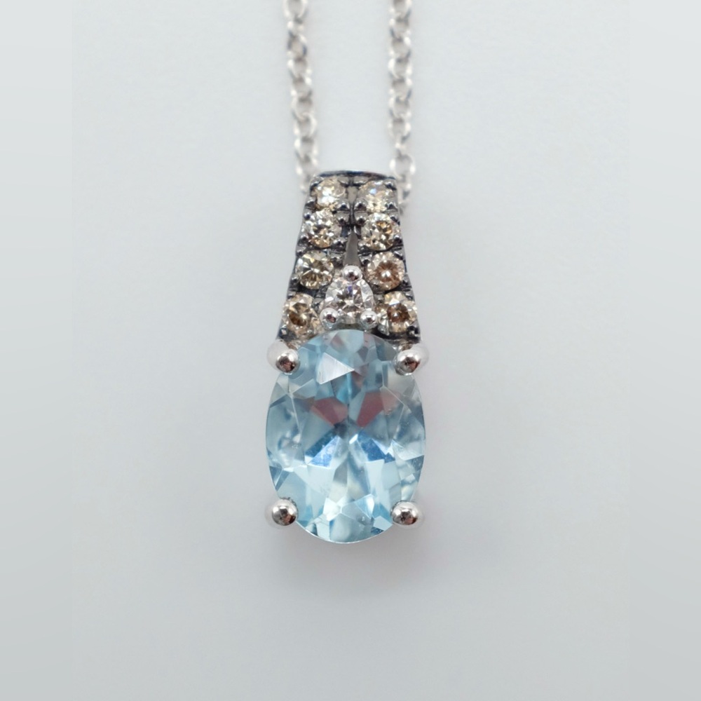 Le Vian Natural Aquamarine Necklace 1/10 ct tw Diamonds 14K Vanilla Gold